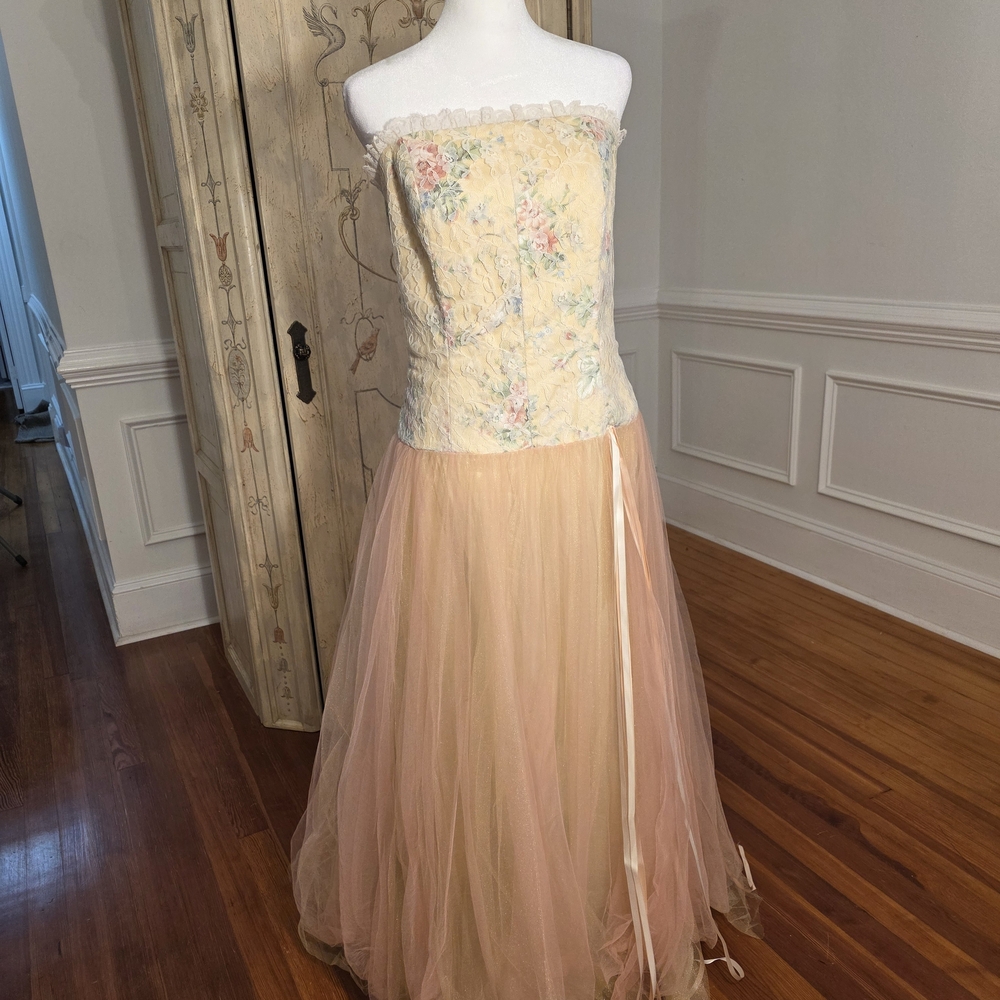 Strapless Floral Embroidered Gown